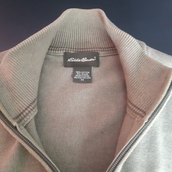 Eddie Bauer SZ M 1/4 Zip Mock Neck Light Sage Green Cotton Sweater - Picture 4 of 13